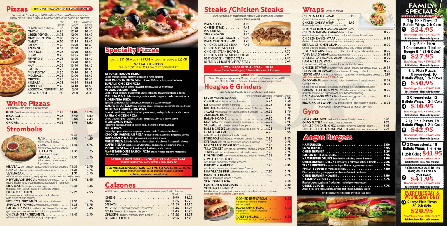 Menu New Village Pizza Warminster Pa