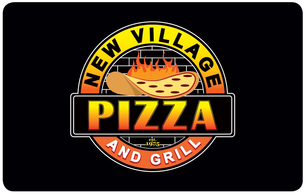 New village pizza and grill logo.